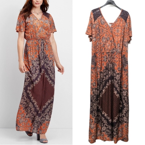 Maurices Dresses & Skirts - Maurices burnt orange and plumb floral maxi dress
